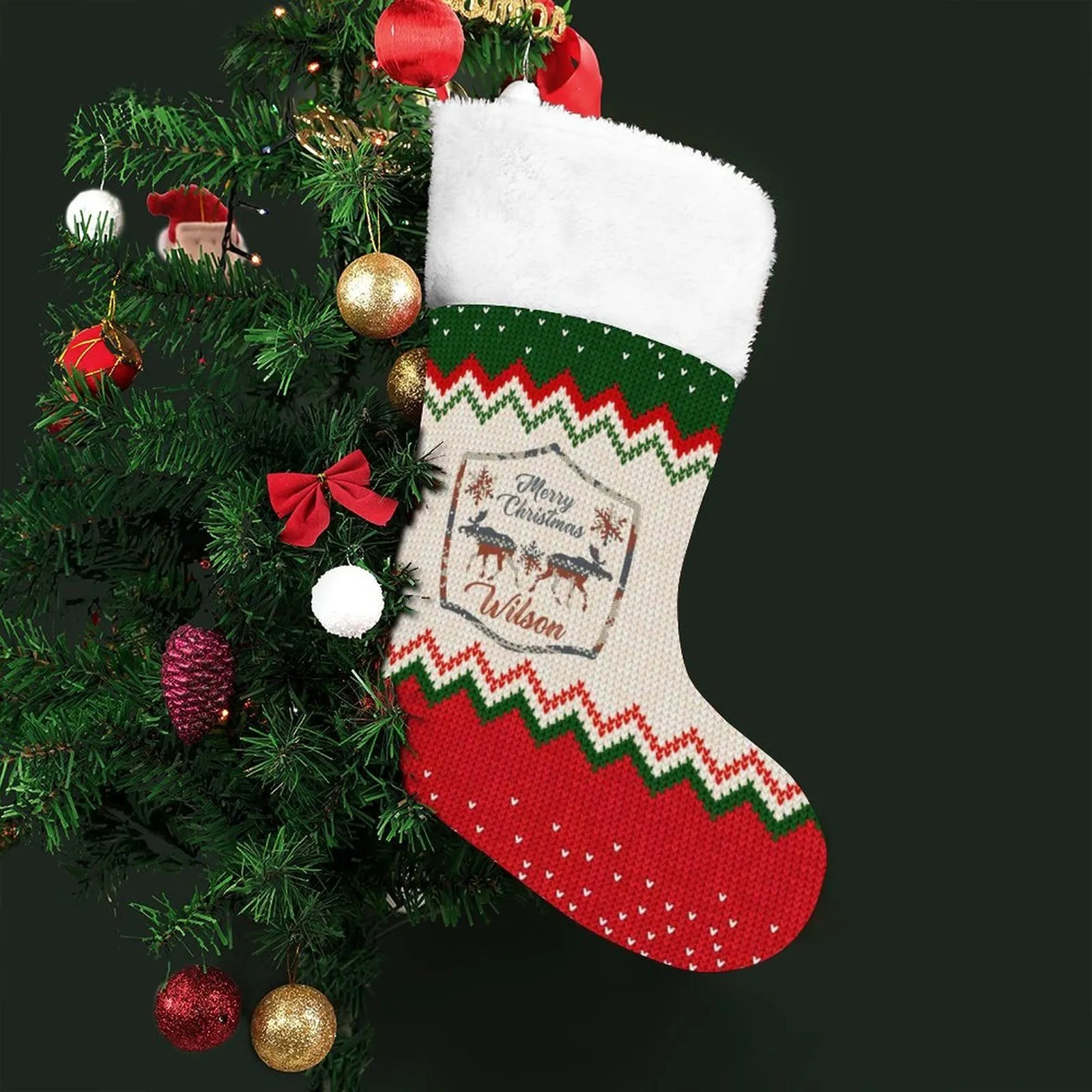 16.5in(L) Super Size-Custom Name Elk Christmas Stocking