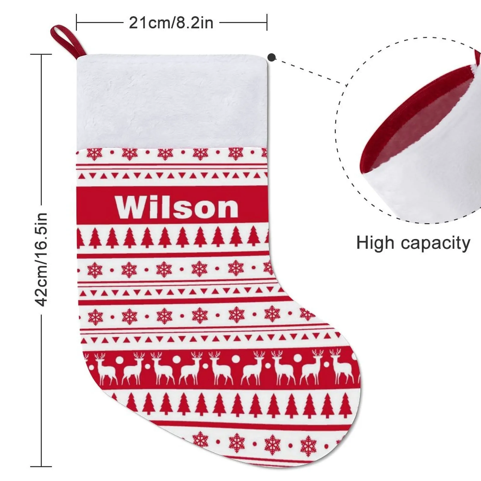 16.5in(L) Super Size-Custom Name Red And White Christmas Pattern Christmas Stocking