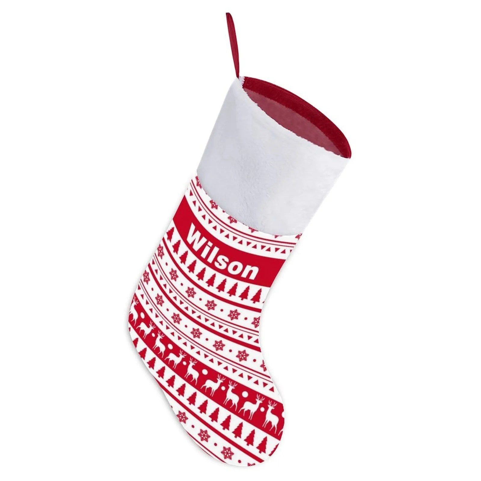 16.5in(L) Super Size-Custom Name Red And White Christmas Pattern Christmas Stocking