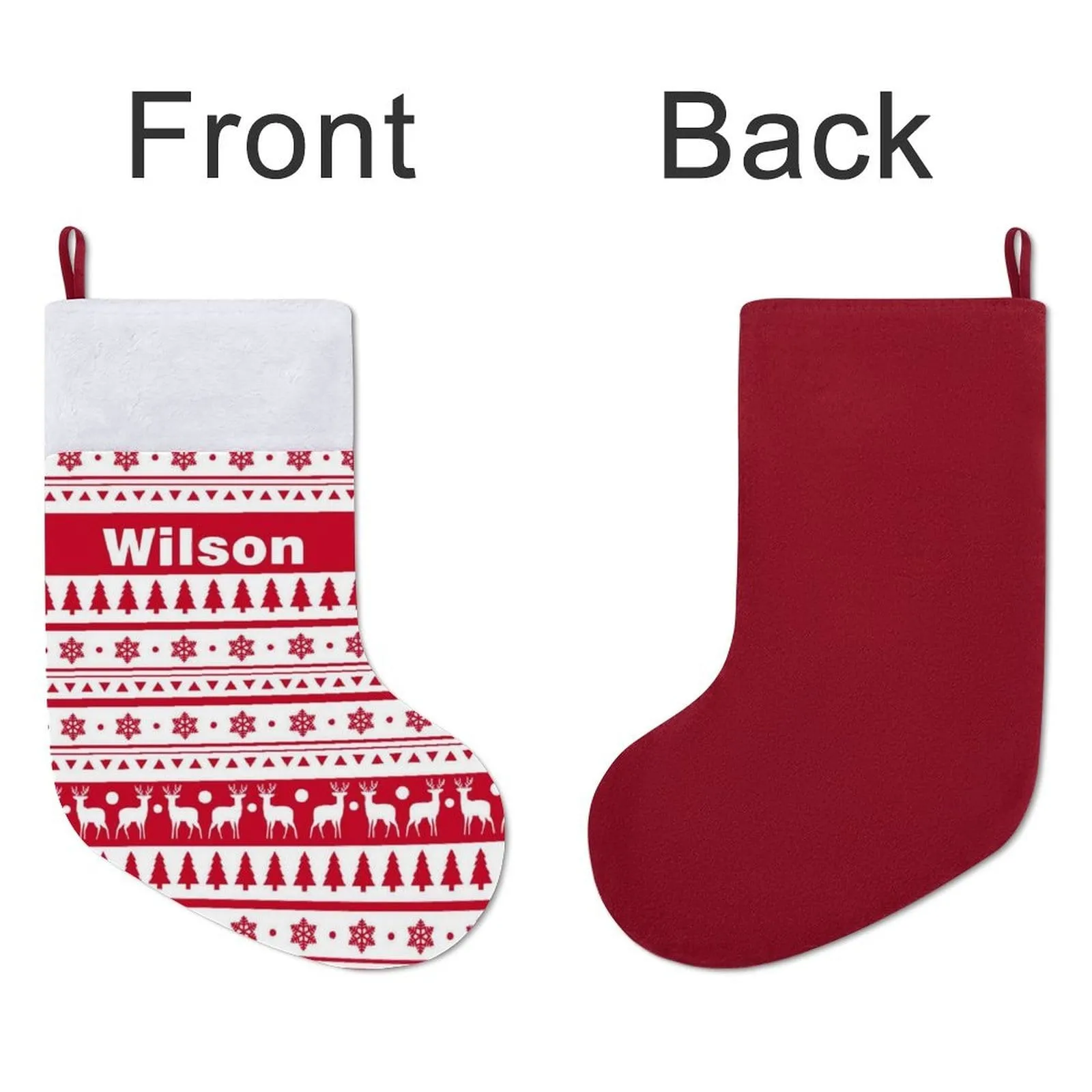 16.5in(L) Super Size-Custom Name Red And White Christmas Pattern Christmas Stocking