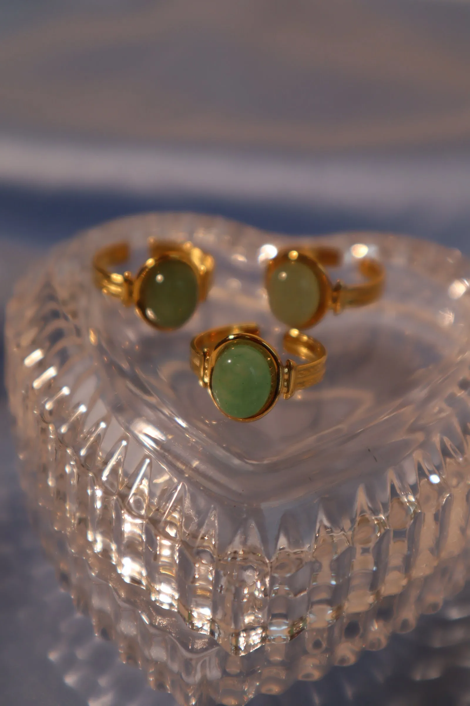 18K Real Gold Stainless Steel Natural Jade Ring