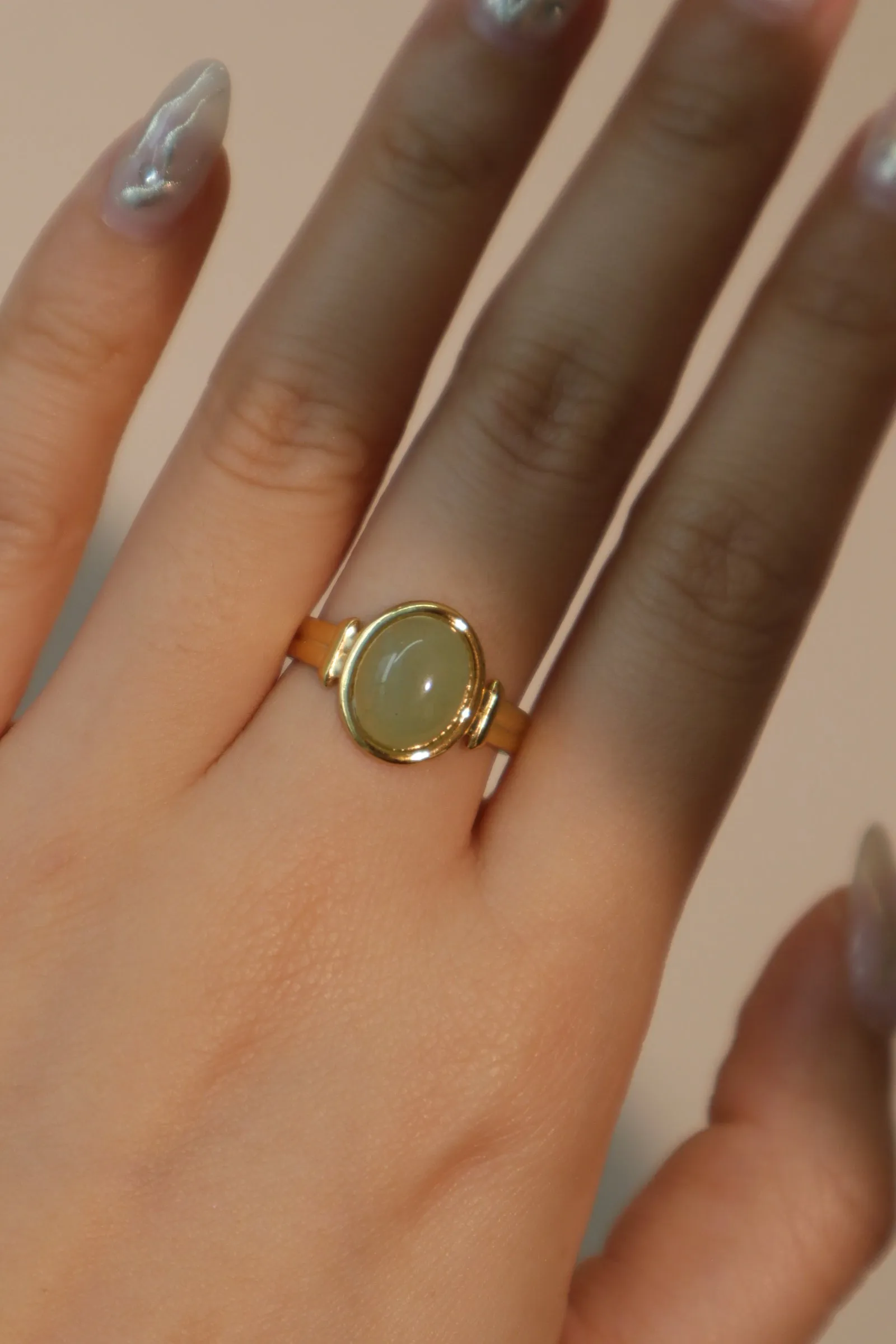 18K Real Gold Stainless Steel Natural Jade Ring