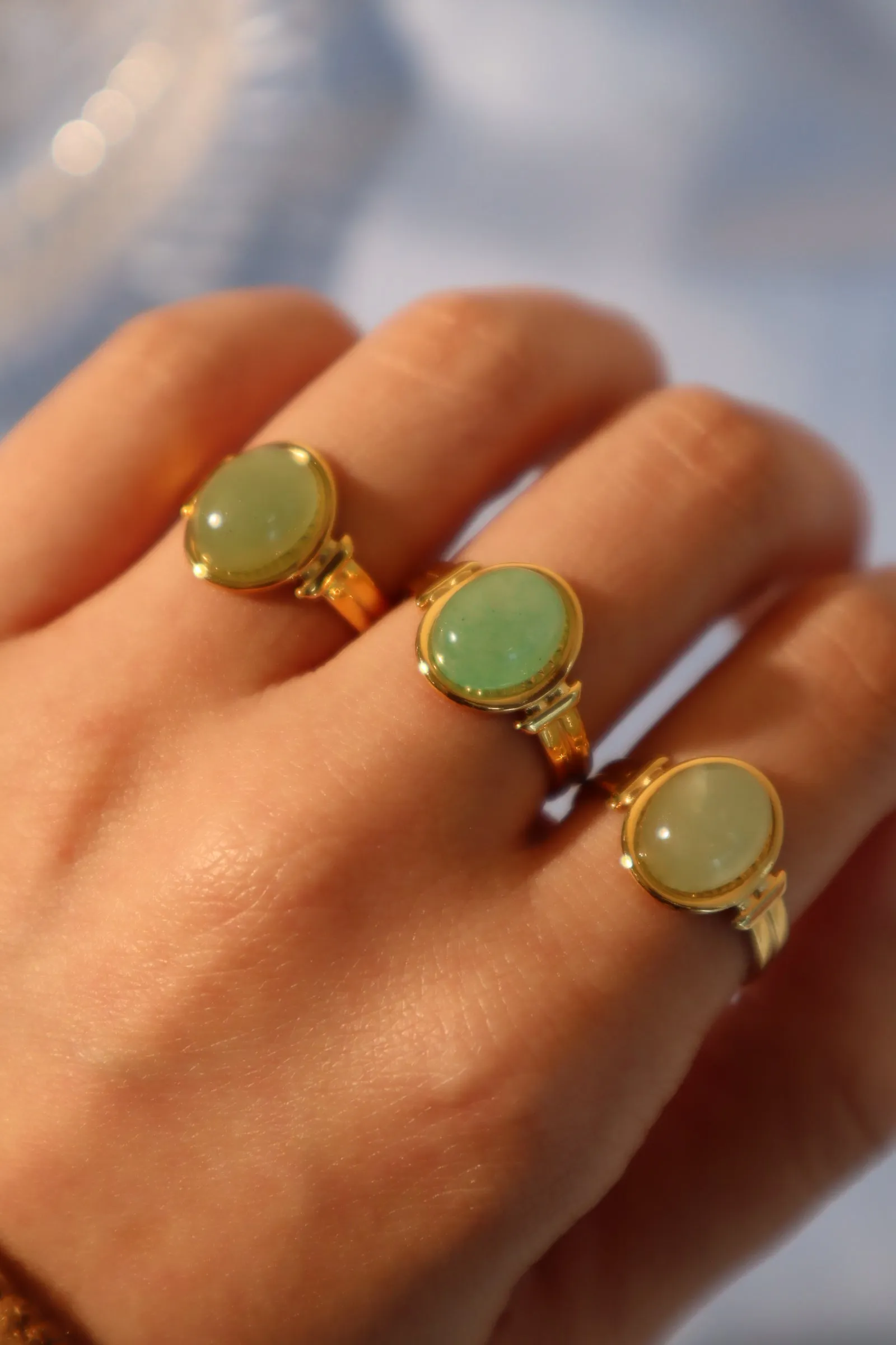 18K Real Gold Stainless Steel Natural Jade Ring