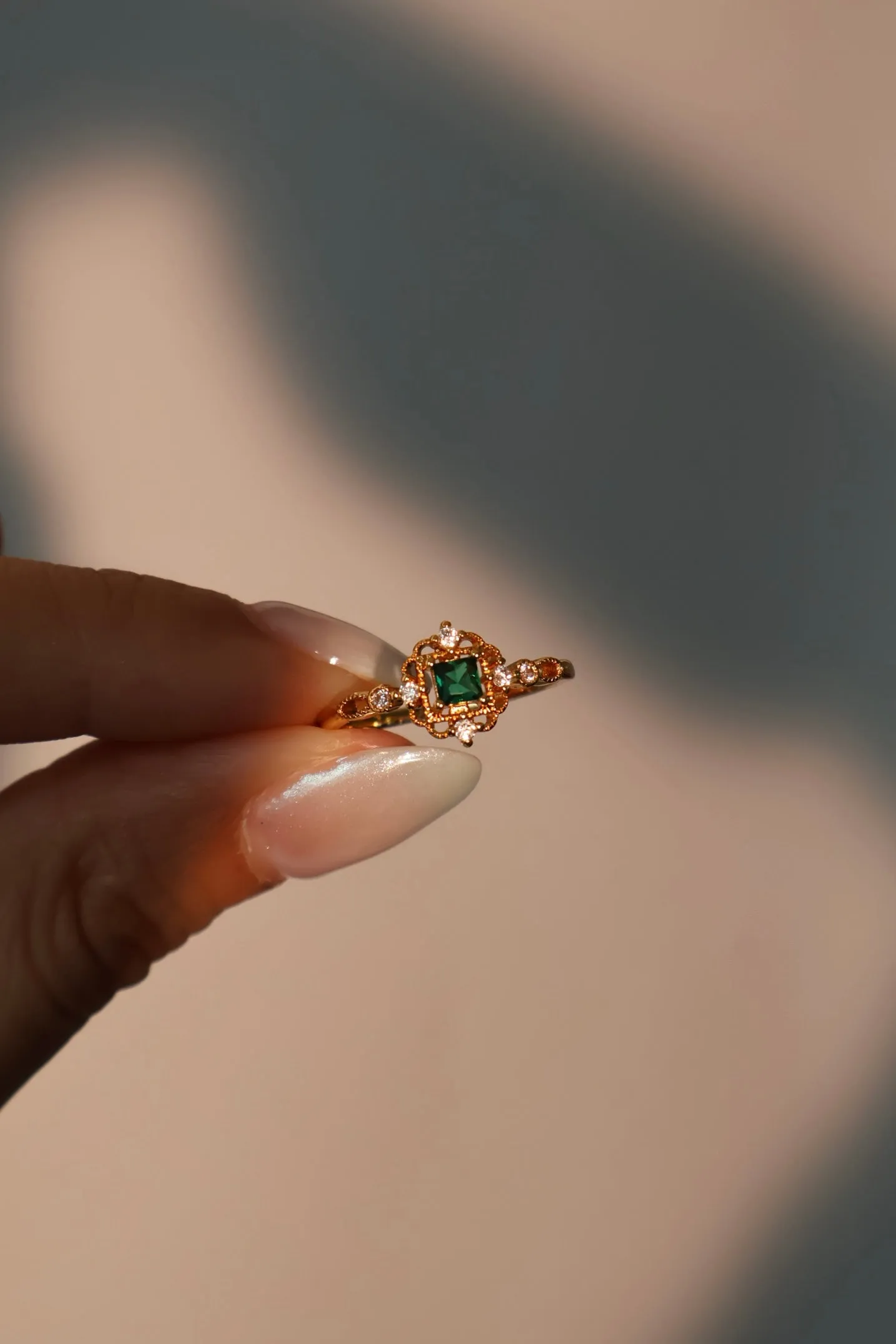 24K Gold Vermeil Emerald Blossom Ring