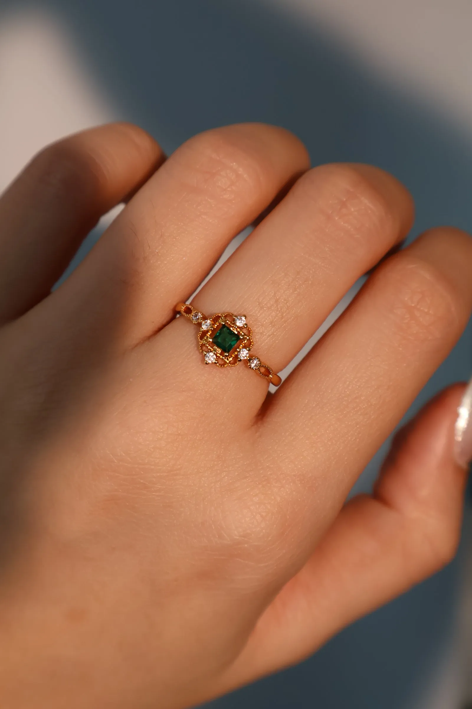 24K Gold Vermeil Emerald Blossom Ring