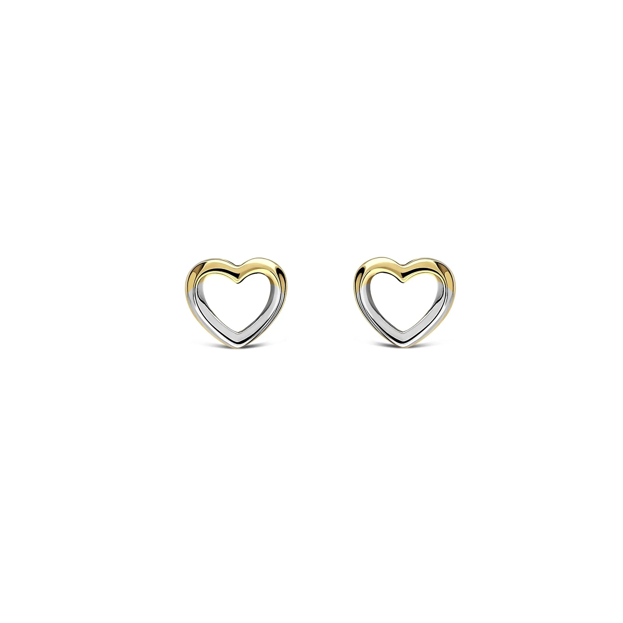 9ct Gold Open Heart Two-Tone Silhouette Stud Earrings