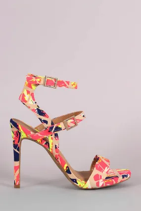 Anne Michelle Neon Watercolor Triple Straps Single Sole Heel