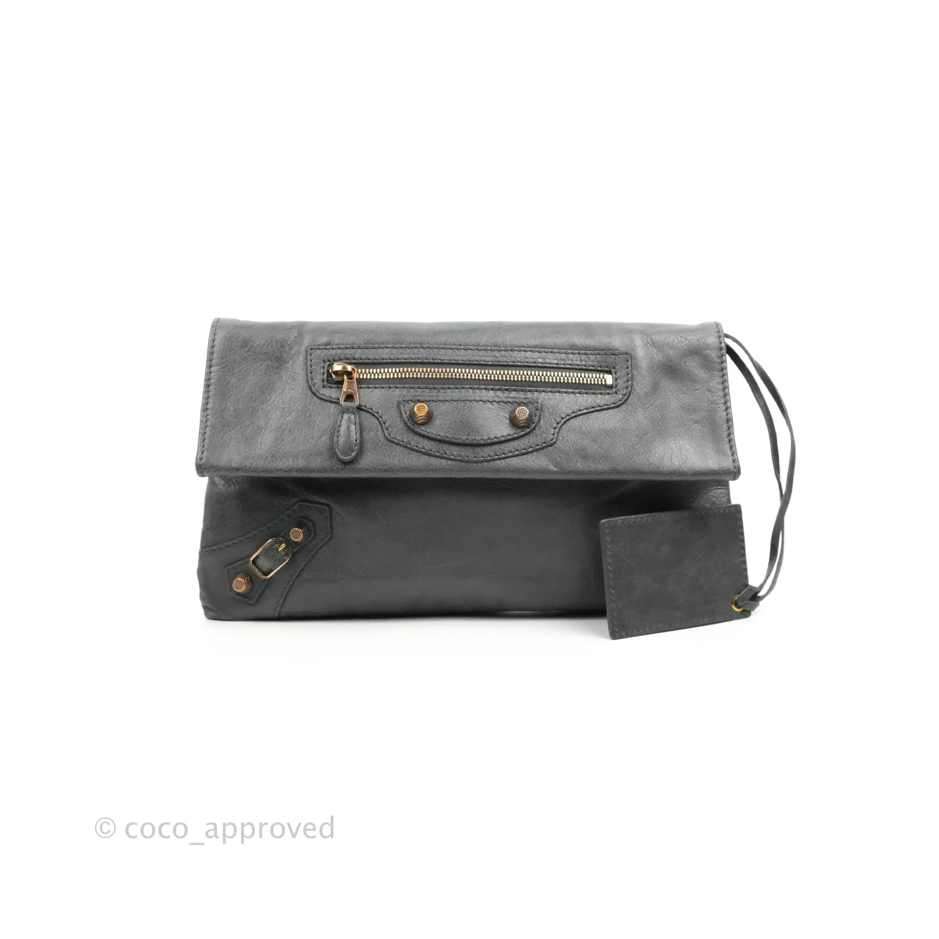 Balenciaga Classic Gold Hardware Envelope Strap Clutch Grey