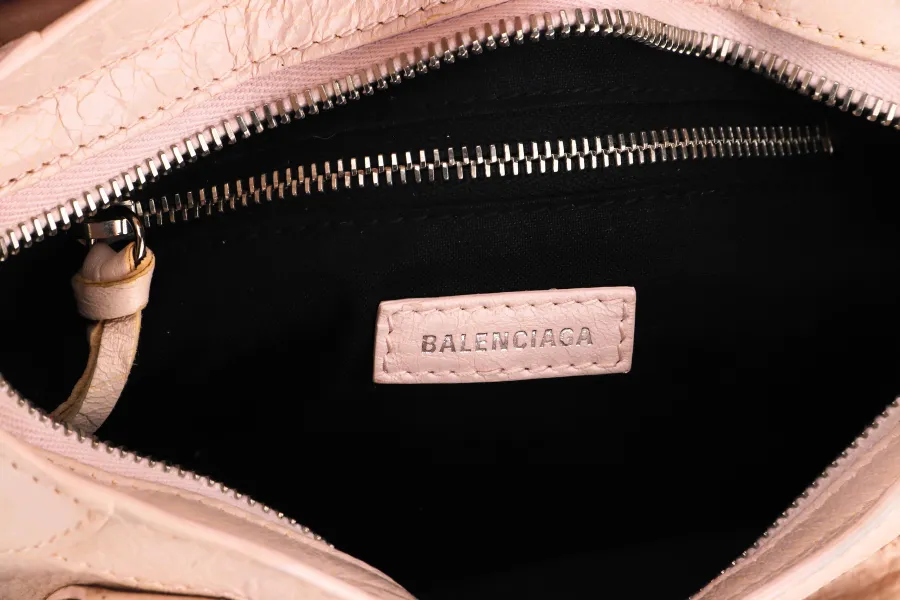 BALENCIAGA SMALL BEIGE LEATHER CITY HANDBAG (300295.5969.U.568024) SILVER HARDWARE WITH STRAP, MIRROR & DUST COVER