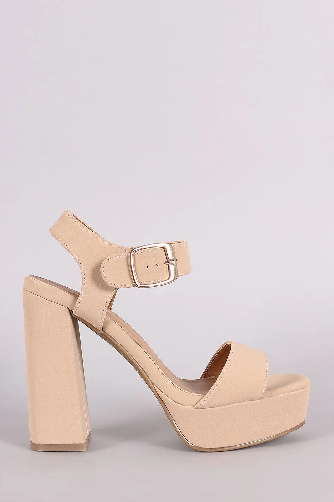 Bamboo Nubuck Buckled Ankle Strap Chunky Platform Heel