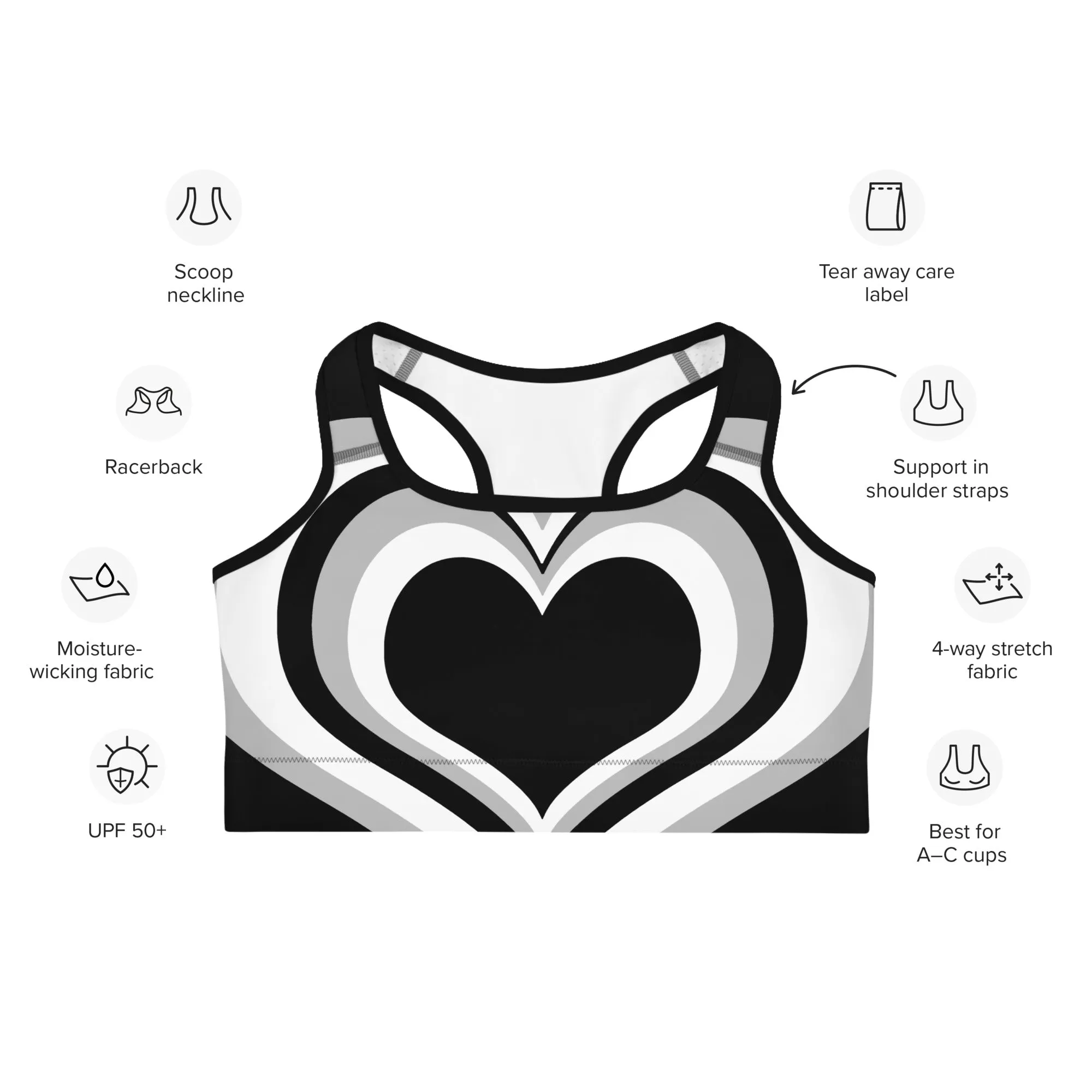 Black & White Heart Shaped Tunnel Sports Bra