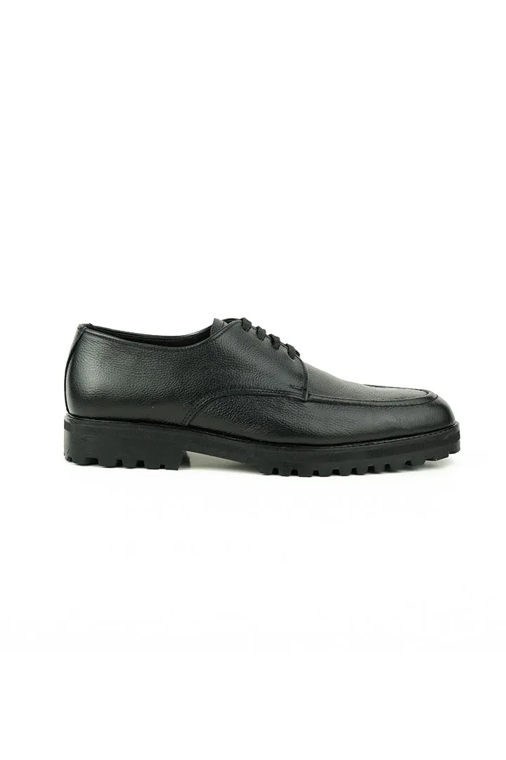 BLACK BURNISHED LEATHER LACE UP OXFORD SHOES