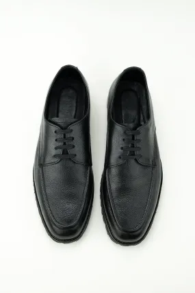 BLACK BURNISHED LEATHER LACE UP OXFORD SHOES