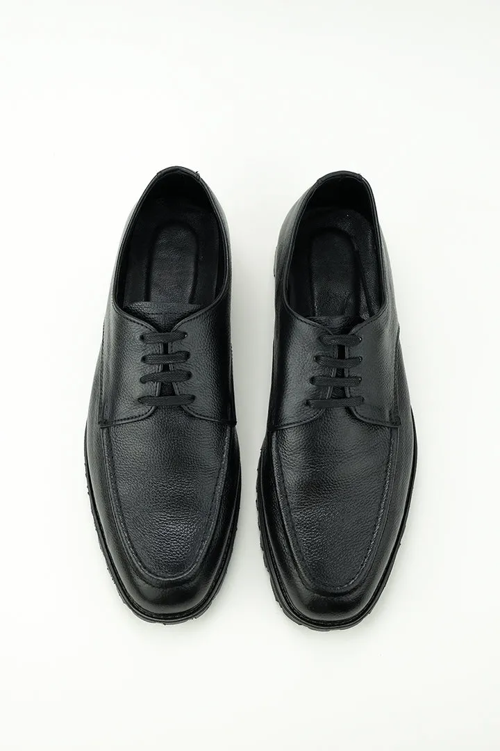 BLACK BURNISHED LEATHER LACE UP OXFORD SHOES