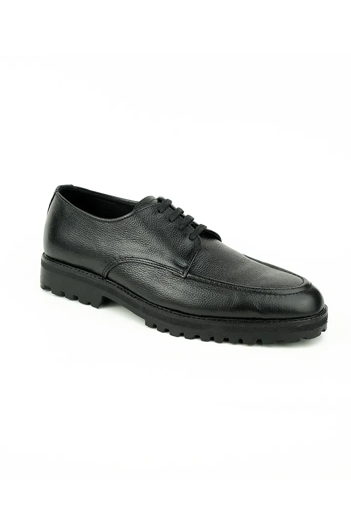 BLACK BURNISHED LEATHER LACE UP OXFORD SHOES