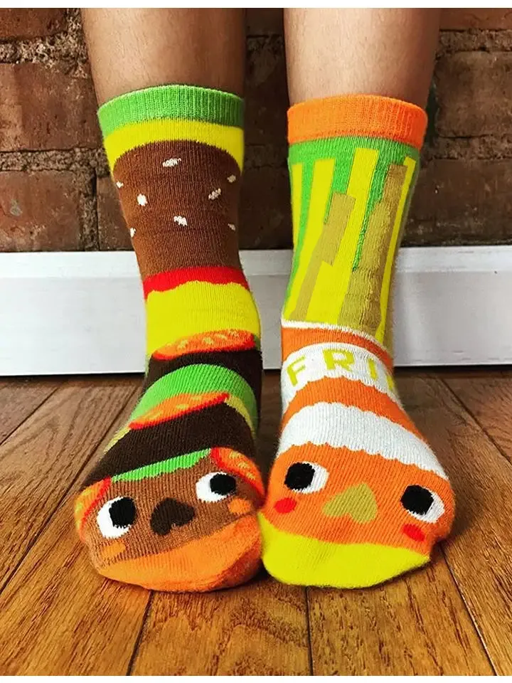 Burger and Fries | Teen and Adult Socks | Mismatched Cute Crazy Fun Socks