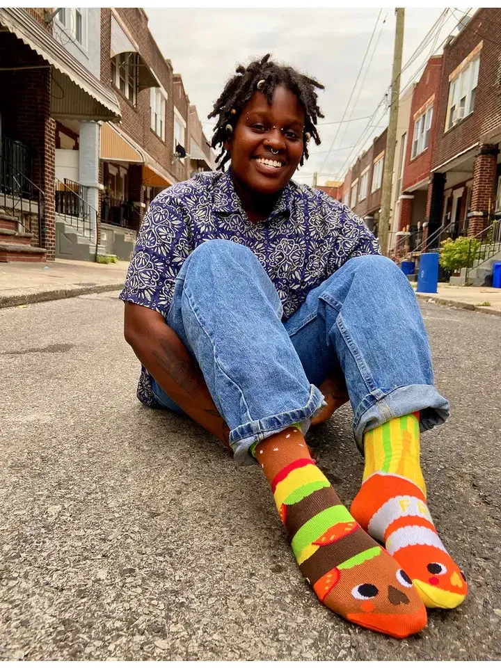 Burger and Fries | Teen and Adult Socks | Mismatched Cute Crazy Fun Socks