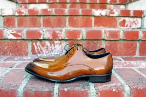 Burnished Calfskin Lace-Up Oxford Cognac