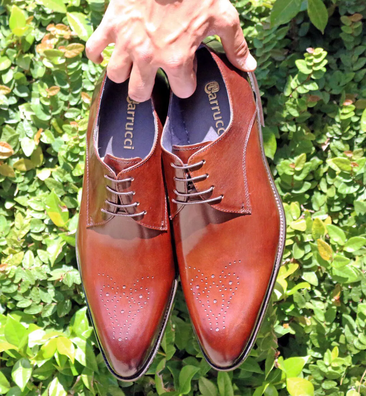 Burnished Calfskin Lace-Up Oxford Cognac