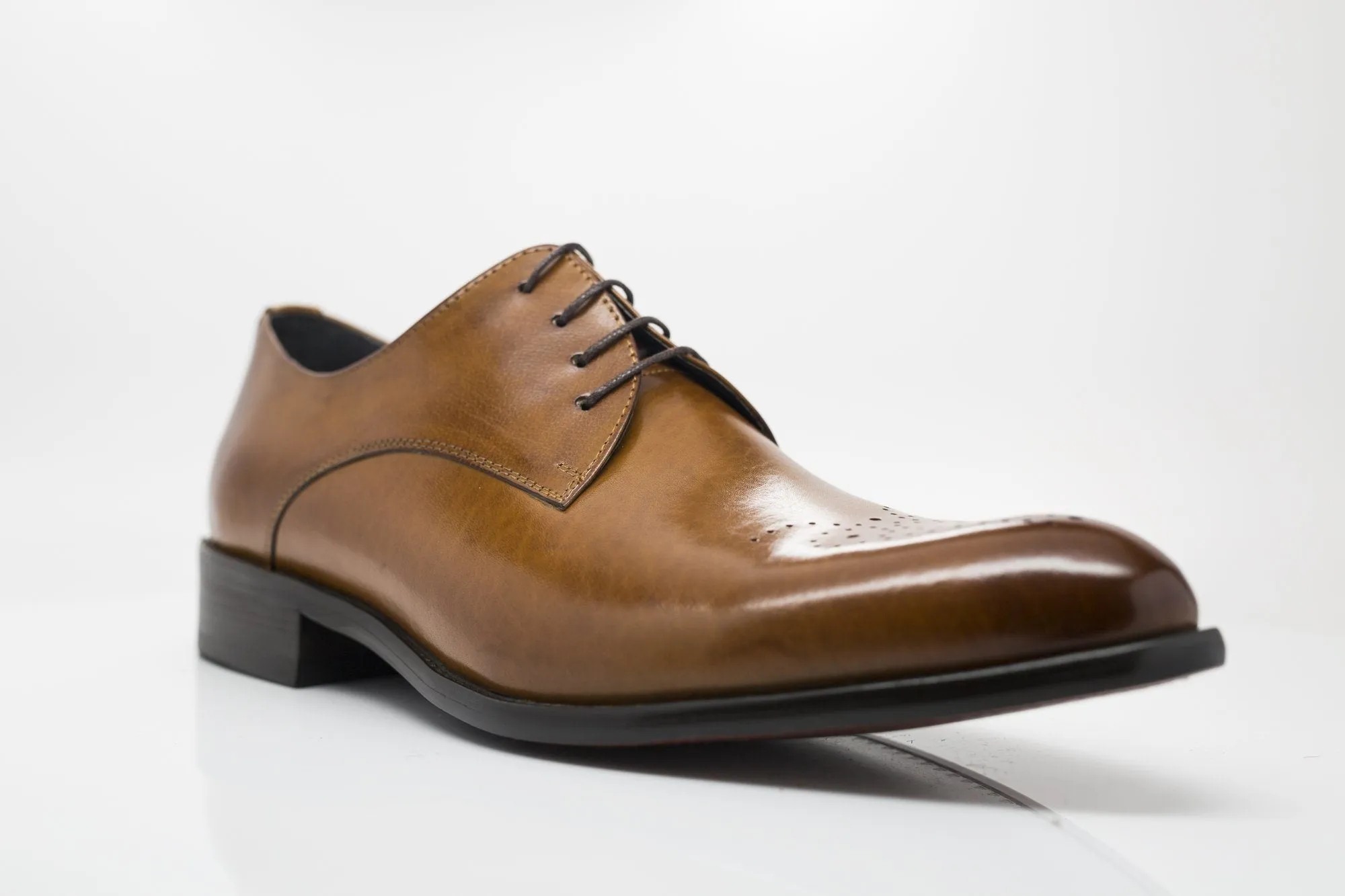 Burnished Calfskin Lace-Up Oxford Cognac