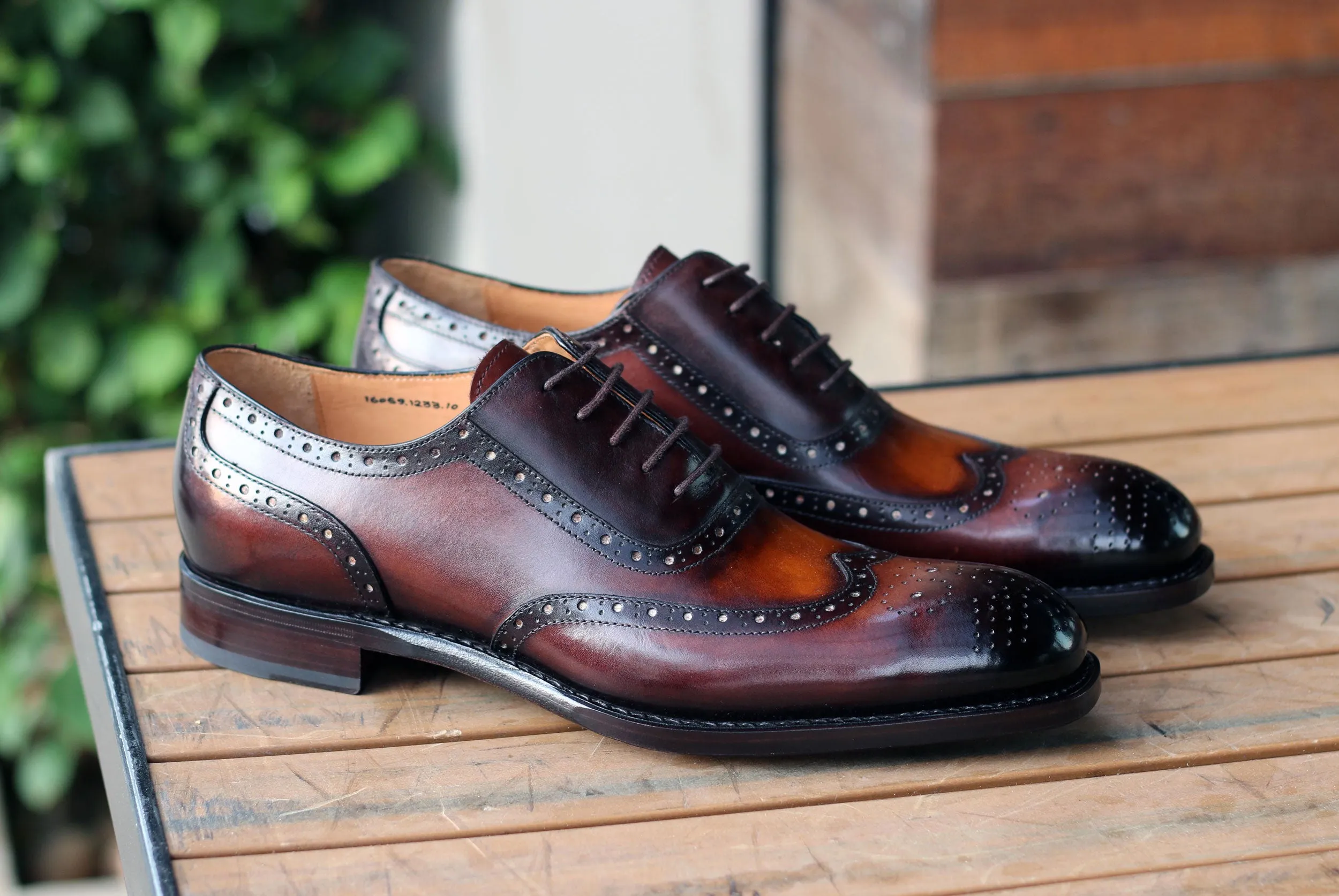 Burnished Calfskin Wingtip Spectator Oxford Cognac