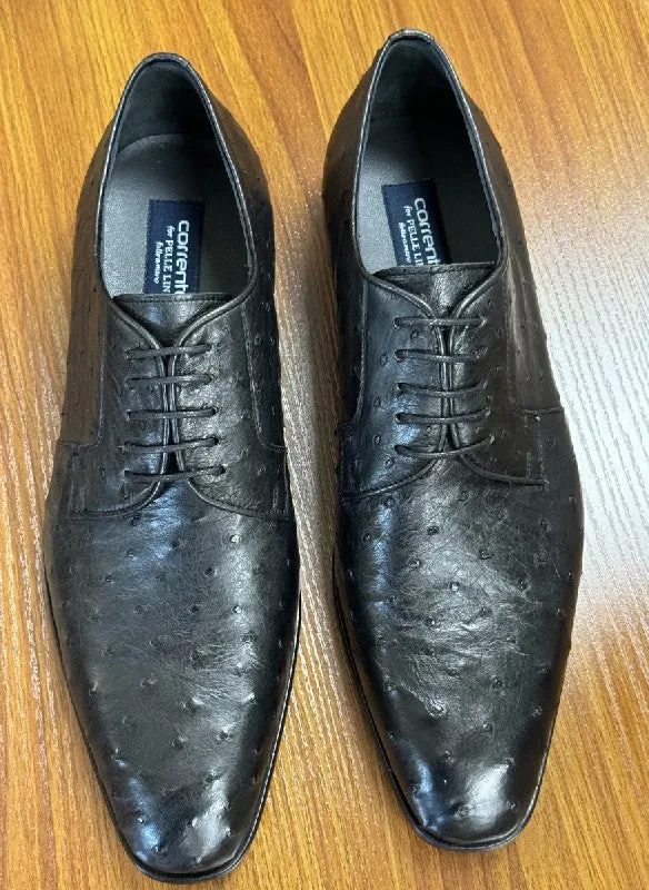 Corrente Genuine Ostrich Lace-up Shoe Black