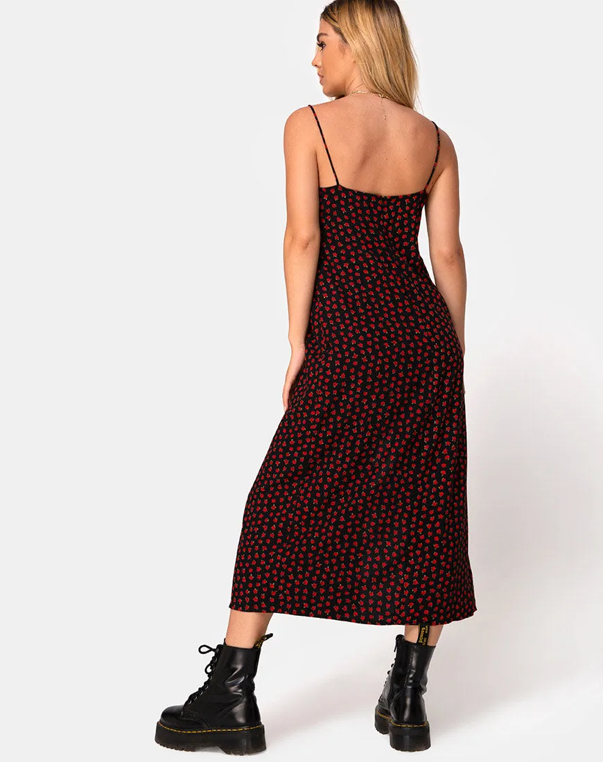 Cypress Midi Dress in Dotty Rose Red