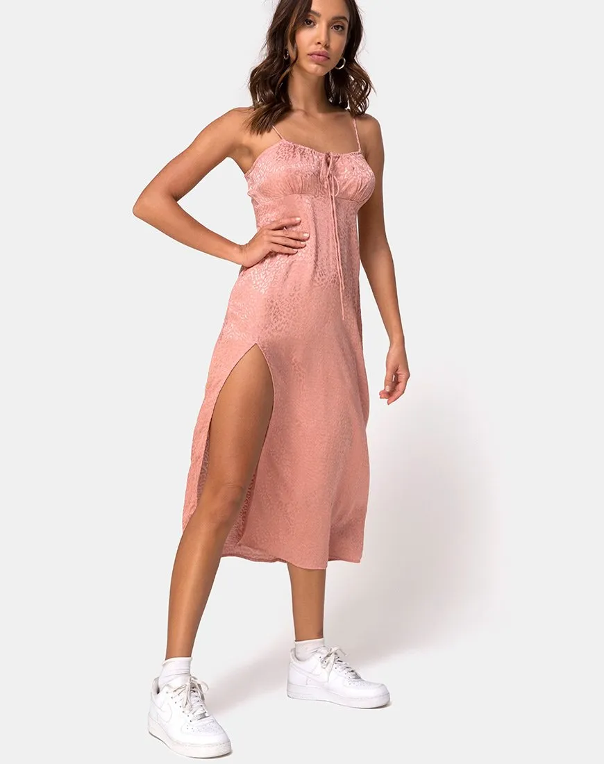 Cypress Midi Dress in Satin Cheetah Dusty Pink