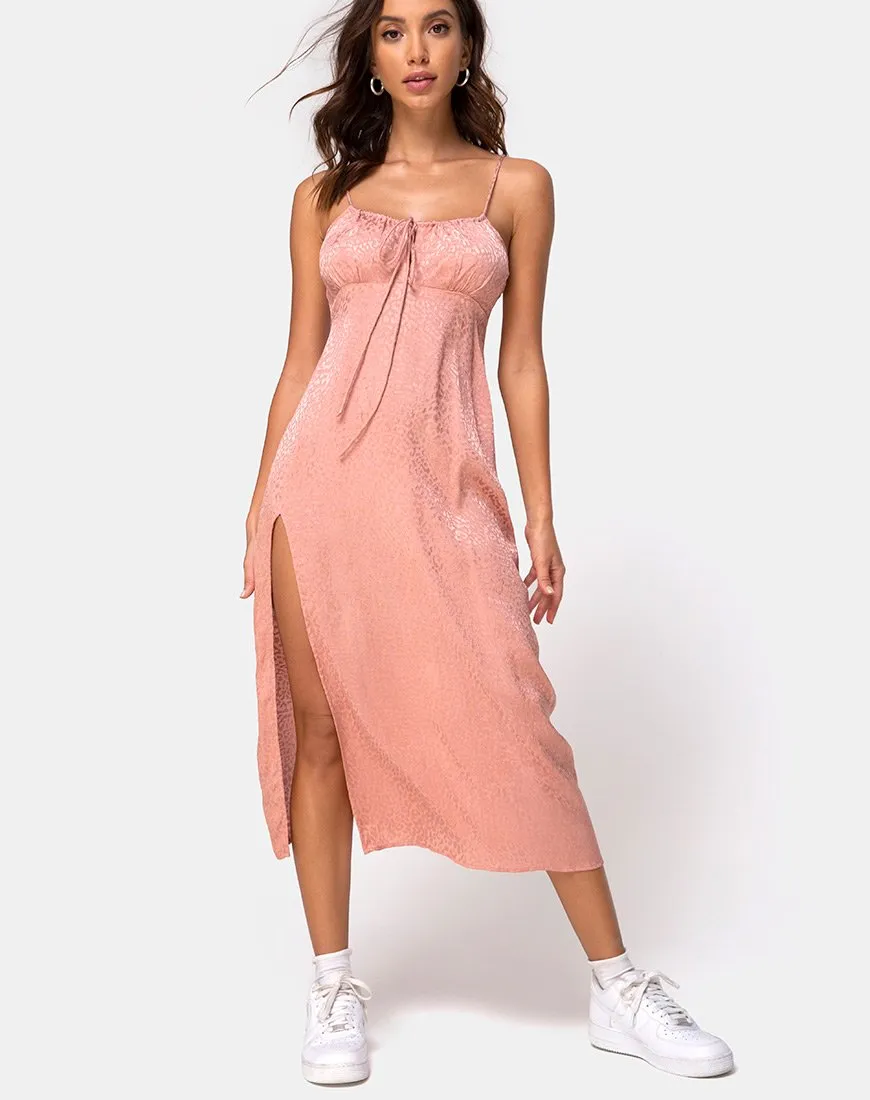 Cypress Midi Dress in Satin Cheetah Dusty Pink