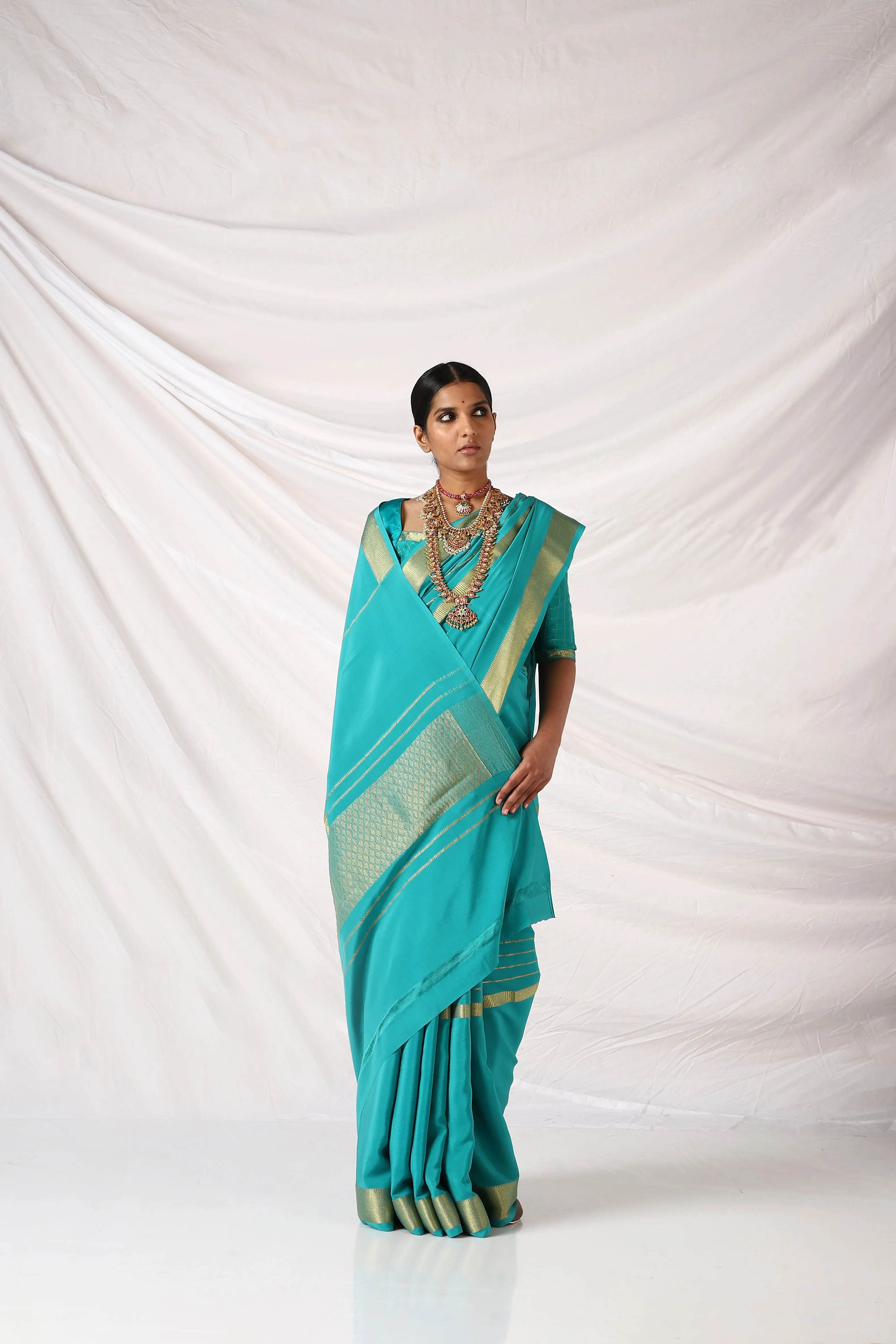 Deep Peacock Blue Chandi Saree