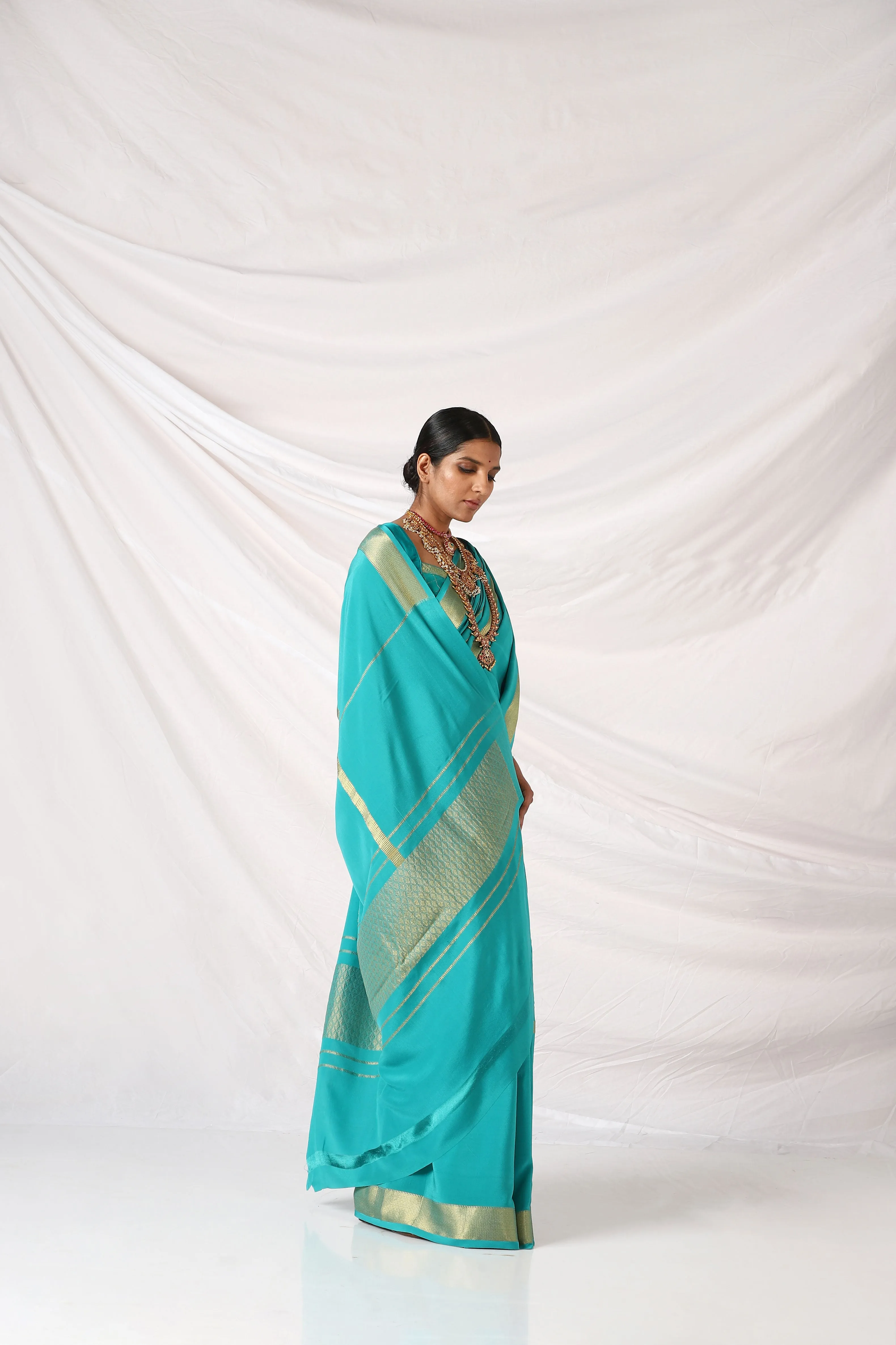 Deep Peacock Blue Chandi Saree