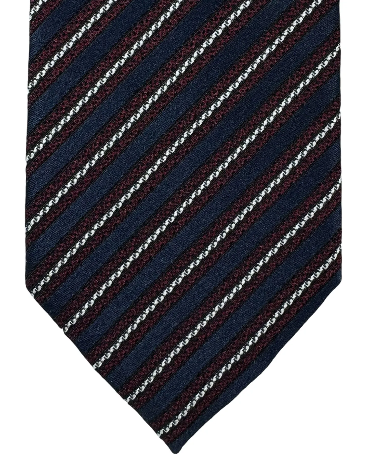 Ermenegildo Zegna Silk Tie Midnight Blue Maroon Silver Stripes