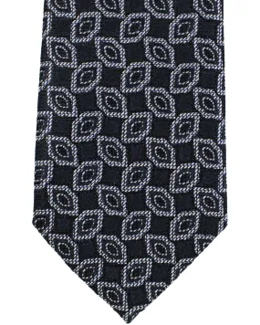 Ermenegildo Zegna Tie Dark Blue Black Silver Geometric Narrow Cut SALE