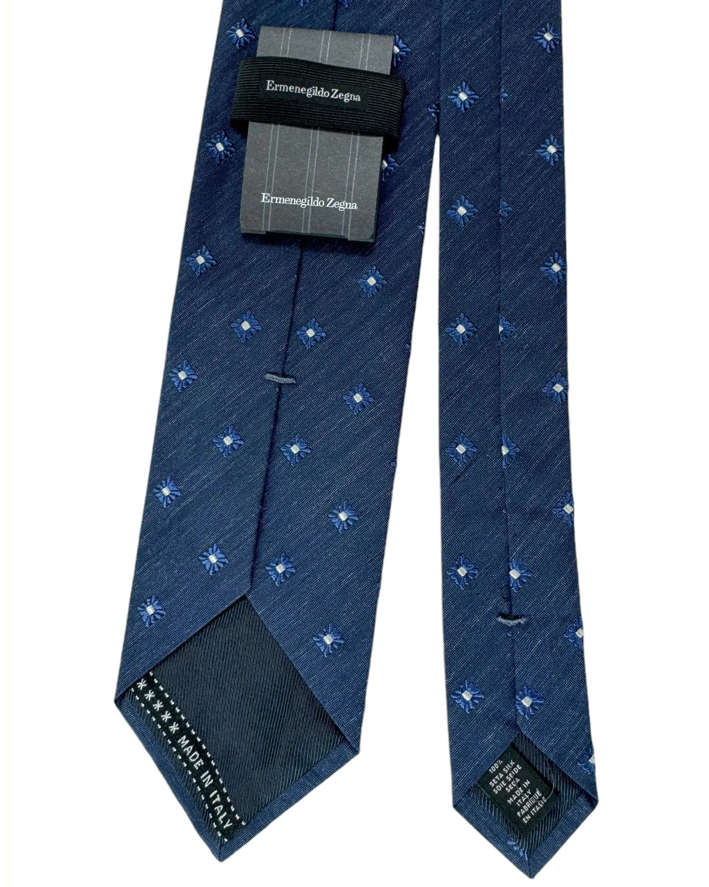 Ermenegildo Zegna Tie Dark Blue Silver Mini Floral