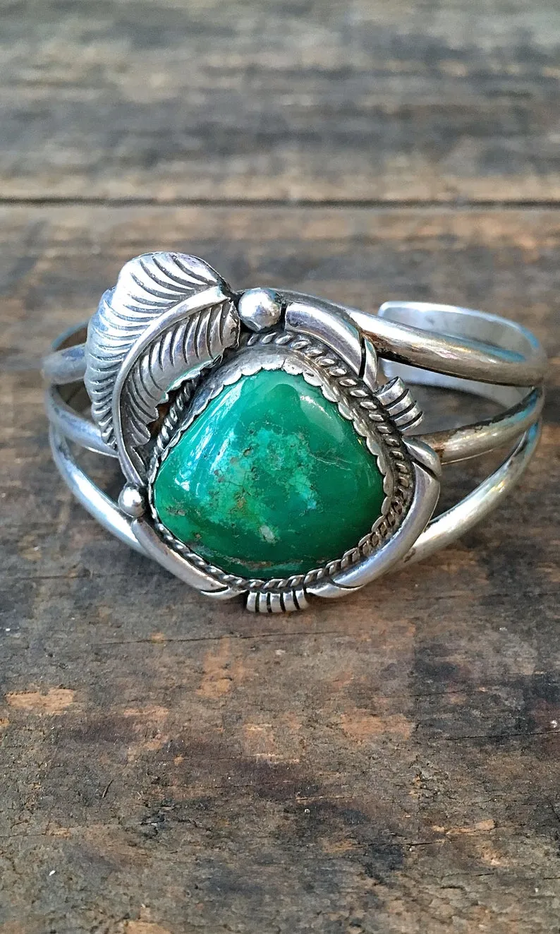 FALLING FEATHER 1970s Silver & Turquoise Cuff