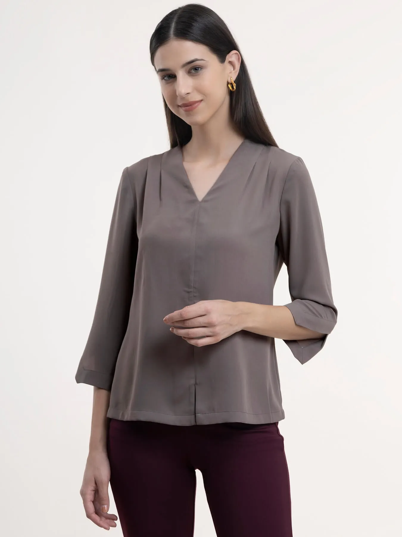 Georgette Pleat Detail Top - Grey