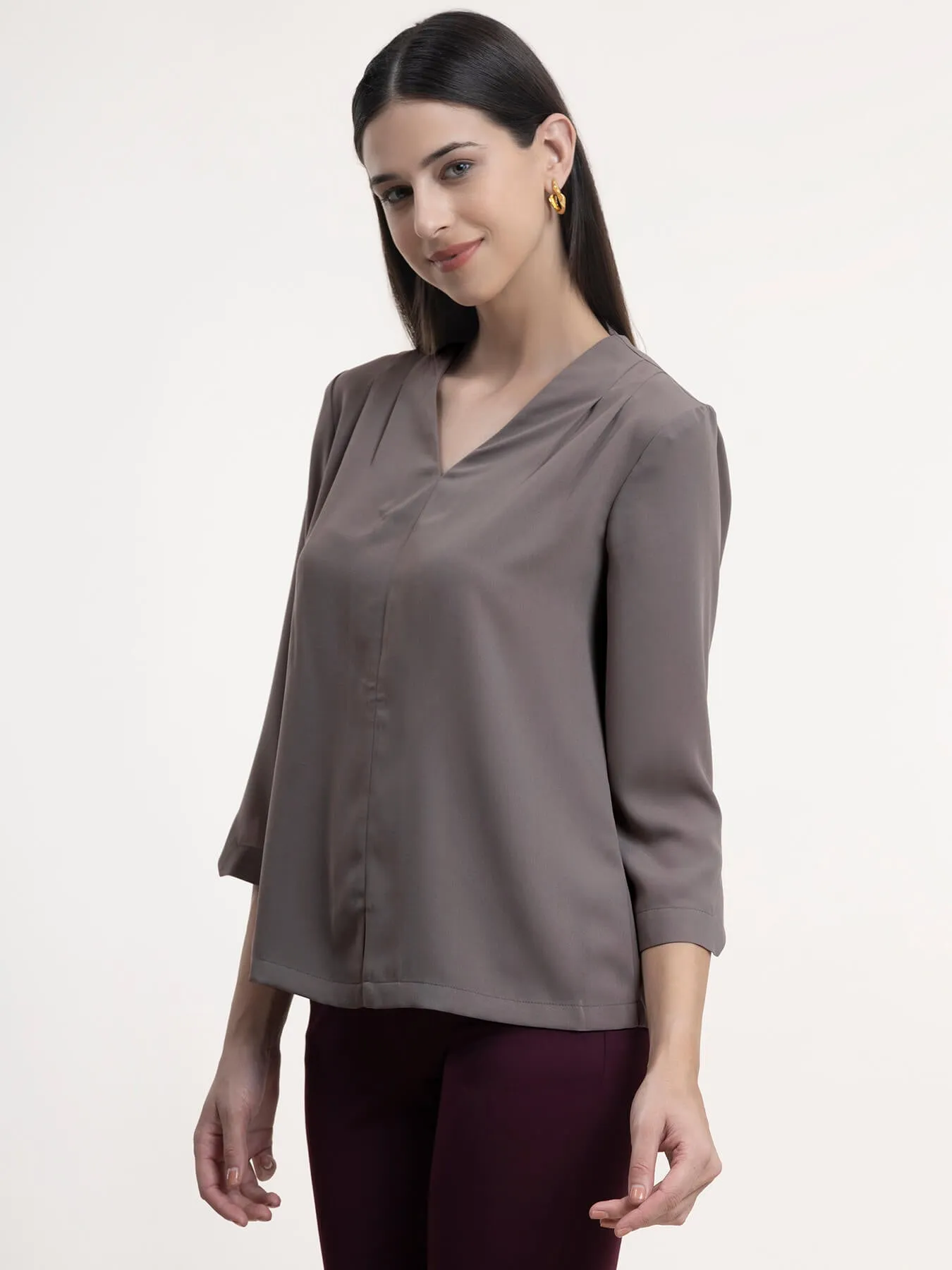 Georgette Pleat Detail Top - Grey