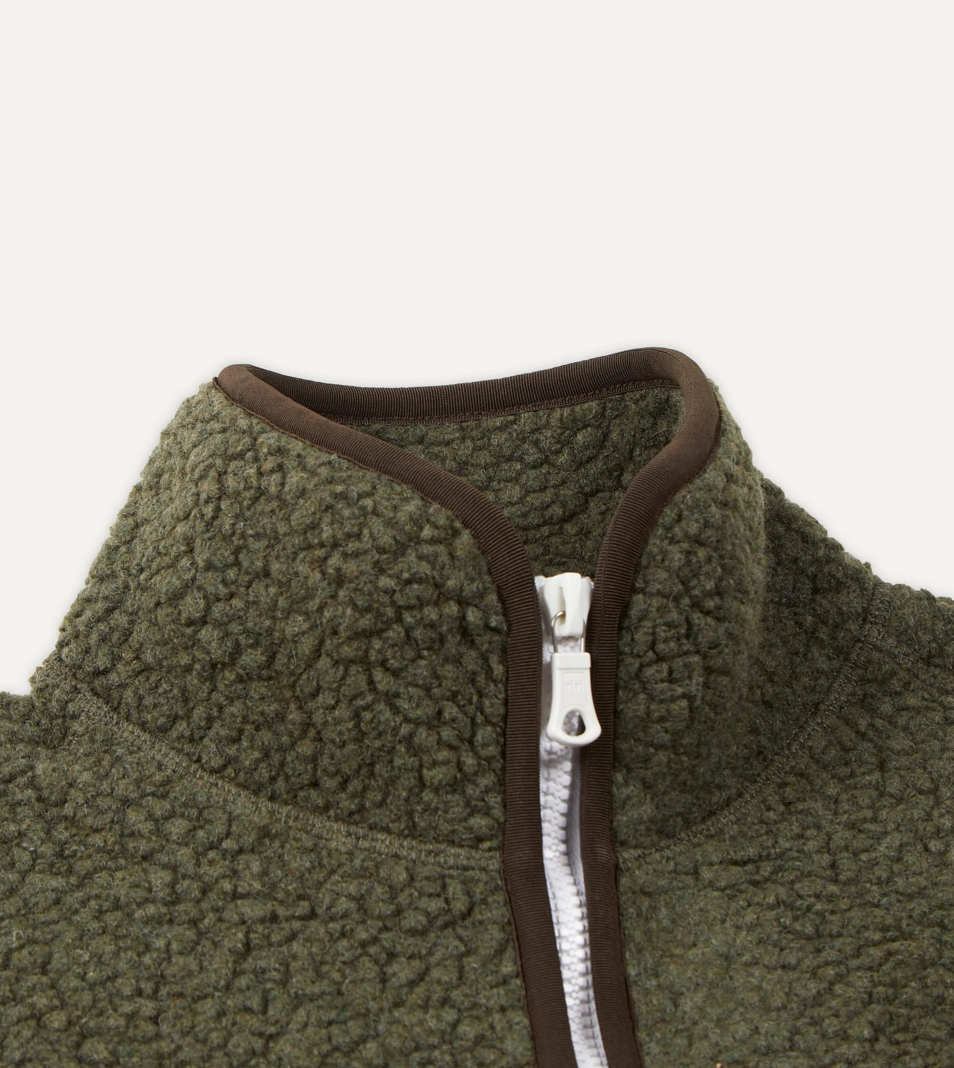 Green Boucle Wool Zip Fleece Jacket