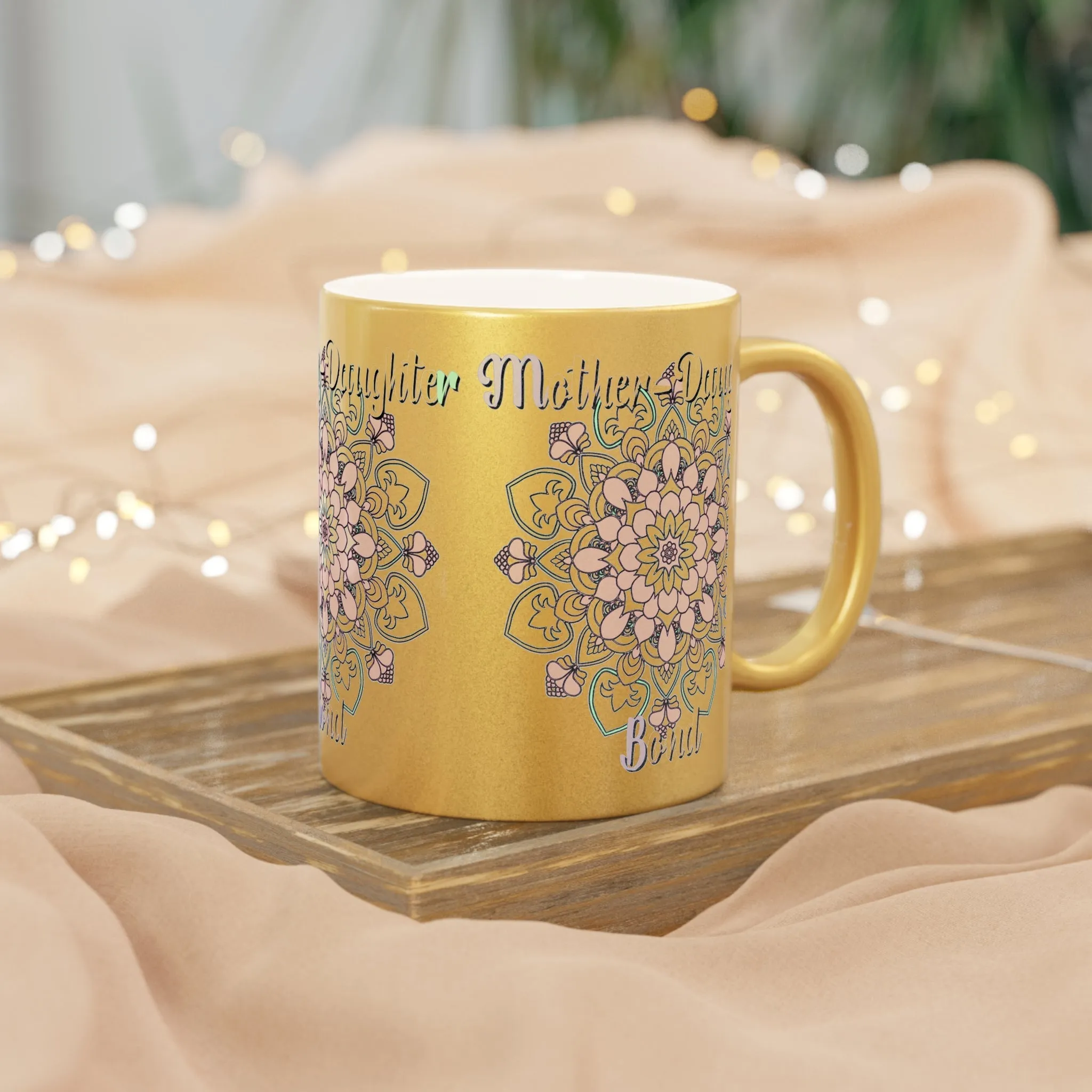 Handmade Mandala Metallic Mug - Mother-Daughter Bond