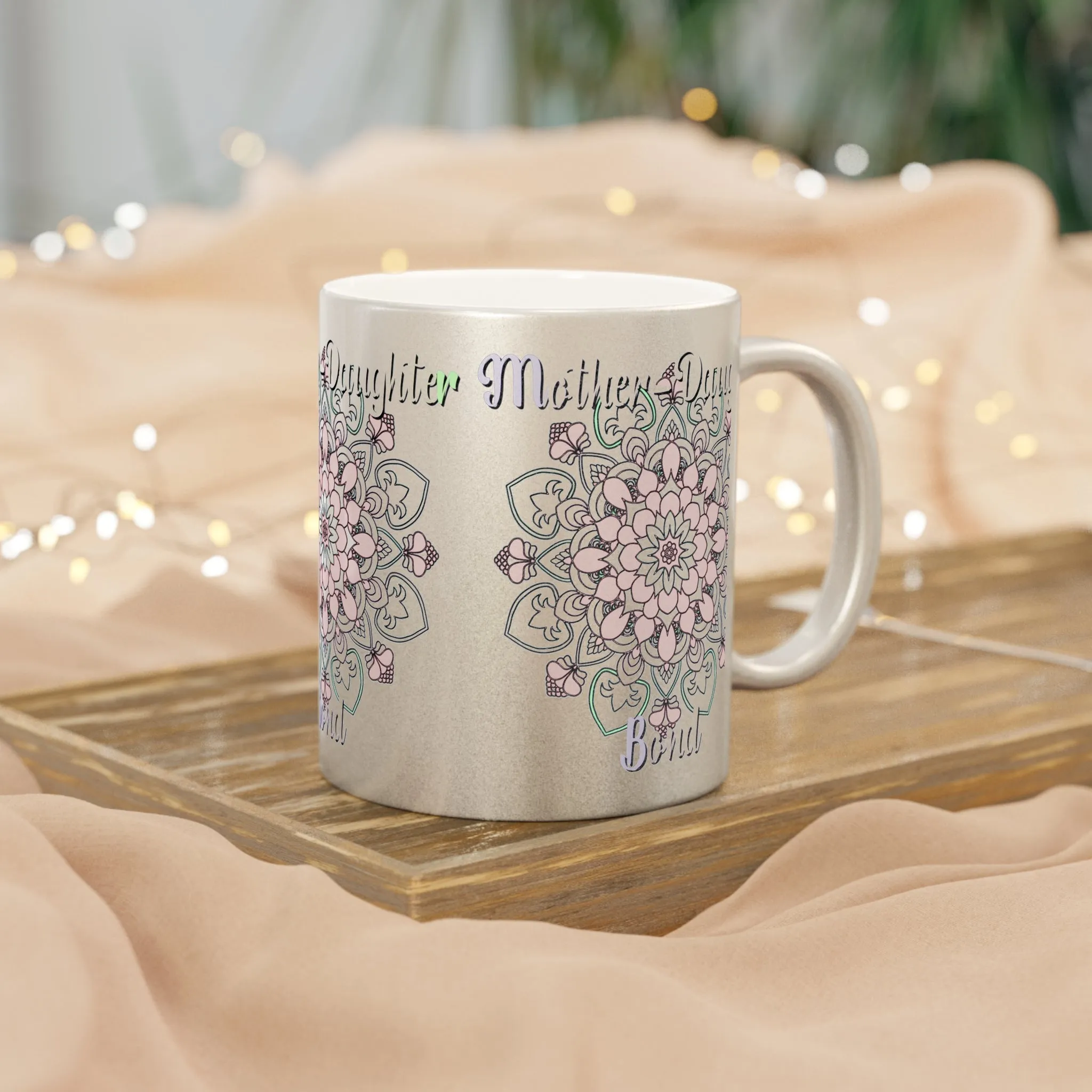 Handmade Mandala Metallic Mug - Mother-Daughter Bond