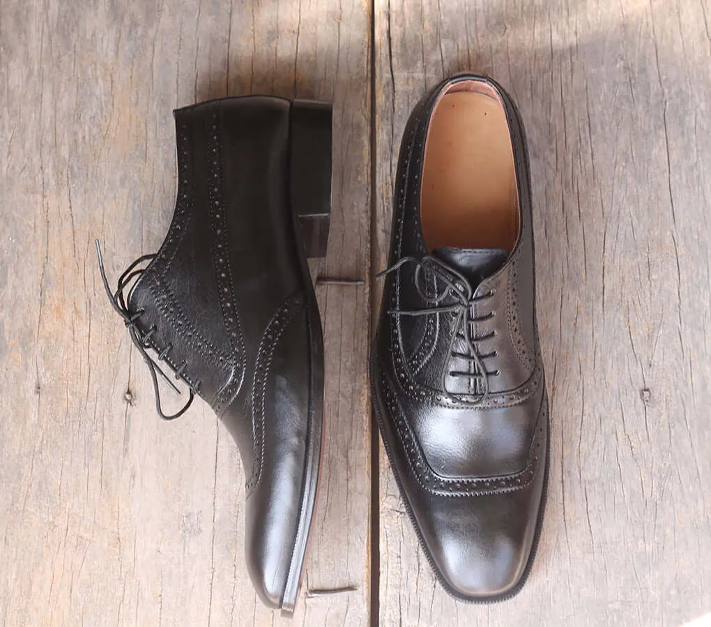 Handmade Men's Black Square Toe Leather Lace Up Shoes, Men Designer Dress Formal Shoes