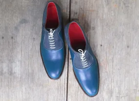 Handmade Men's Blue Leather Suede Lace Up Shoes, Men Designer Dress Formal Shoes