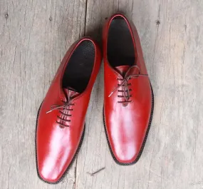 Handmade Men's Burgundy Whole Cut Leather Shoes, Men Lace Up Dress Formal Shoes