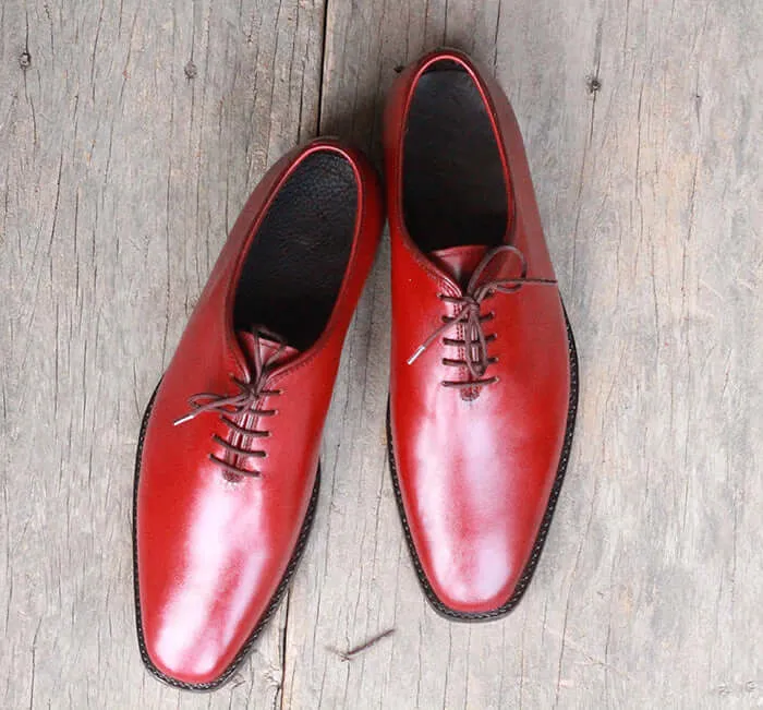 Handmade Men's Burgundy Whole Cut Leather Shoes, Men Lace Up Dress Formal Shoes