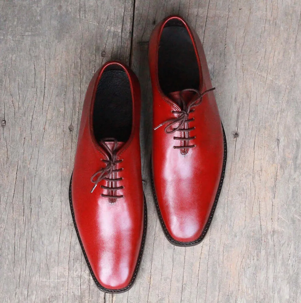 Handmade Men's Burgundy Whole Cut Leather Shoes, Men Lace Up Dress Formal Shoes