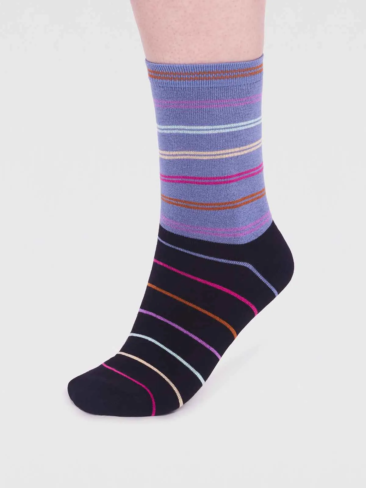 Lauryn Bamboo Stripe Socks - Periwinkle Blue