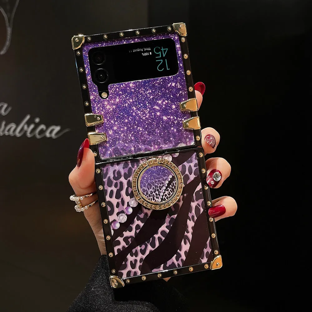 Leopard Pearl Shiny Ring Phone Case for Samsung Galaxy Z Flip 3/4/5/6