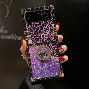 Leopard Pearl Shiny Ring Phone Case for Samsung Galaxy Z Flip 3/4/5/6