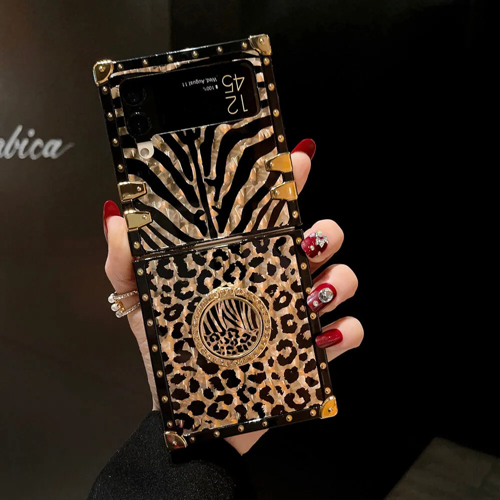 Leopard Pearl Shiny Ring Phone Case for Samsung Galaxy Z Flip 3/4/5/6