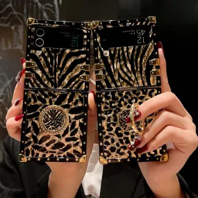 Leopard Print Ring Phone Case for Samsung Galaxy Z Flip 3/4/5/6